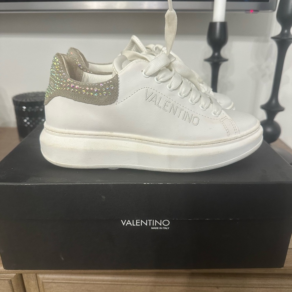 Valentino Cream Sneakers with Gold Details